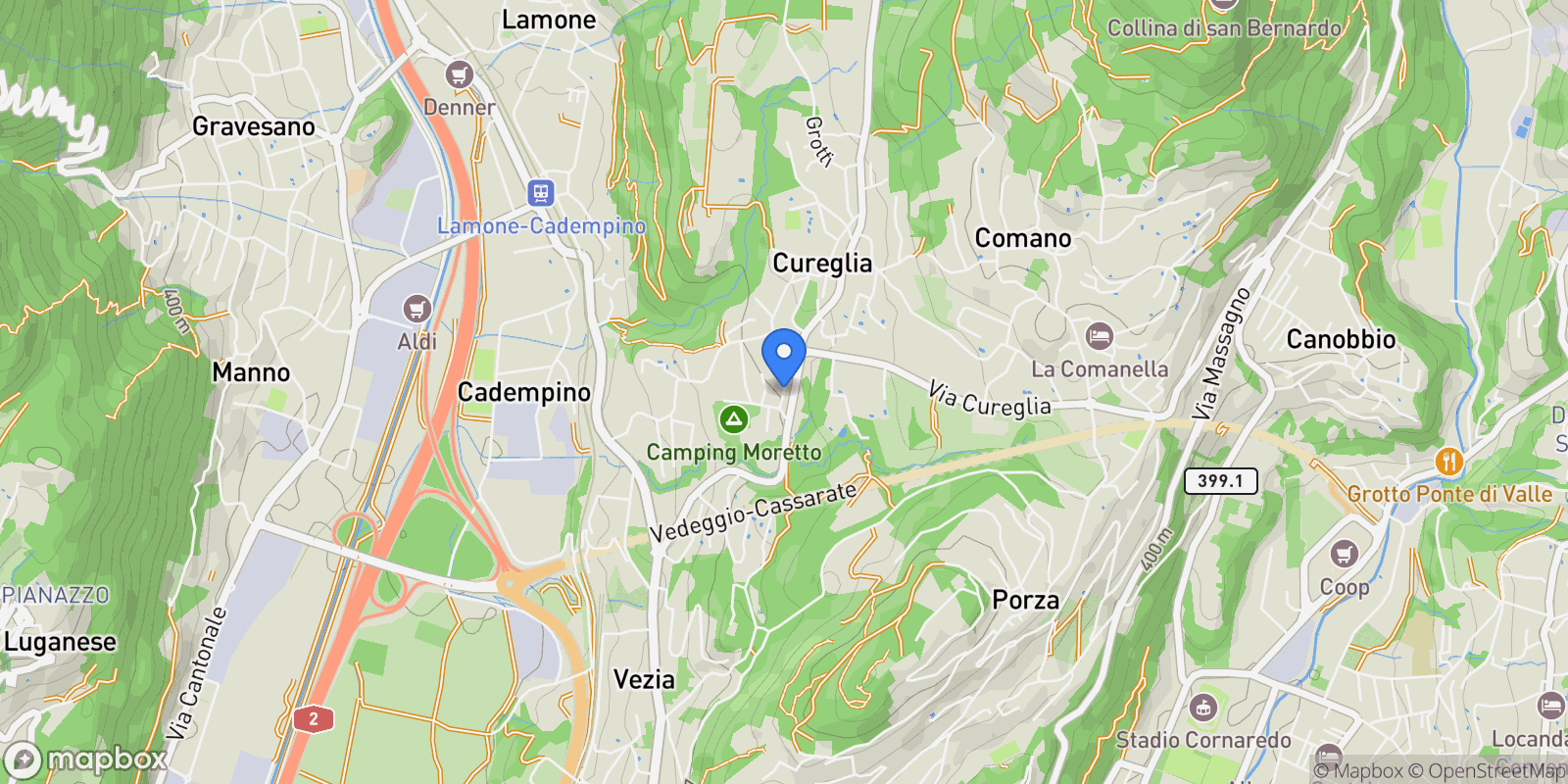 Map showing via Monda, Cureglia, Ticino, Switzerland.