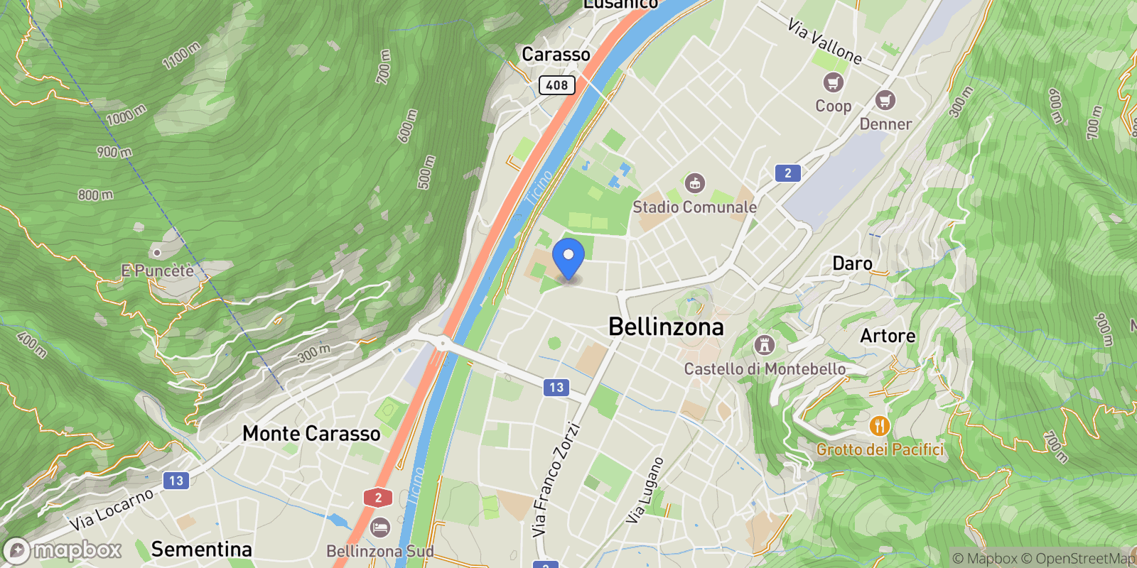 Map showing Via Murate, Bellinzona, Ticino, Switzerland.