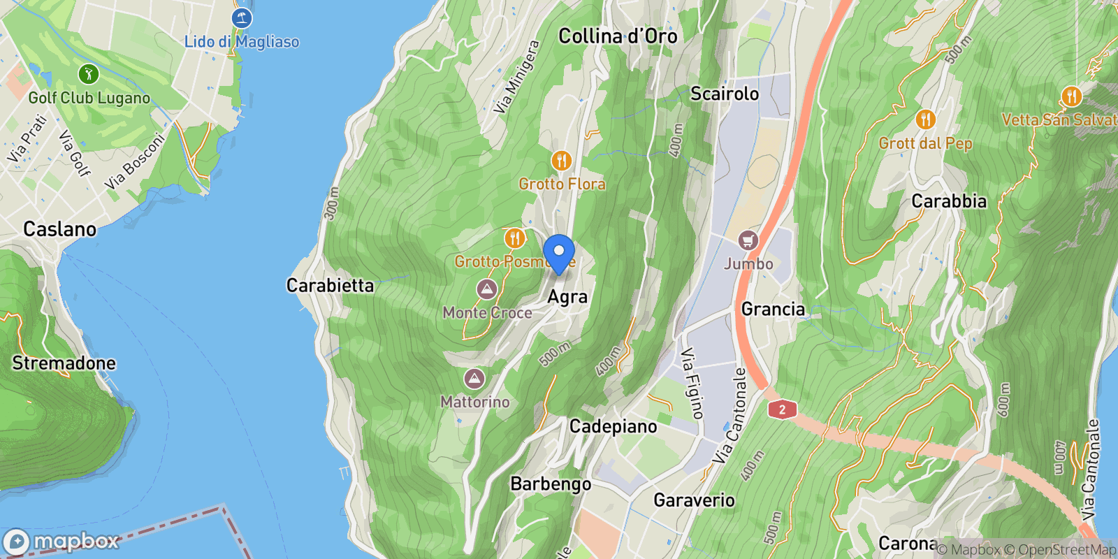 Map showing via collina d'oro, Collina d'Oro, Ticino, Switzerland.