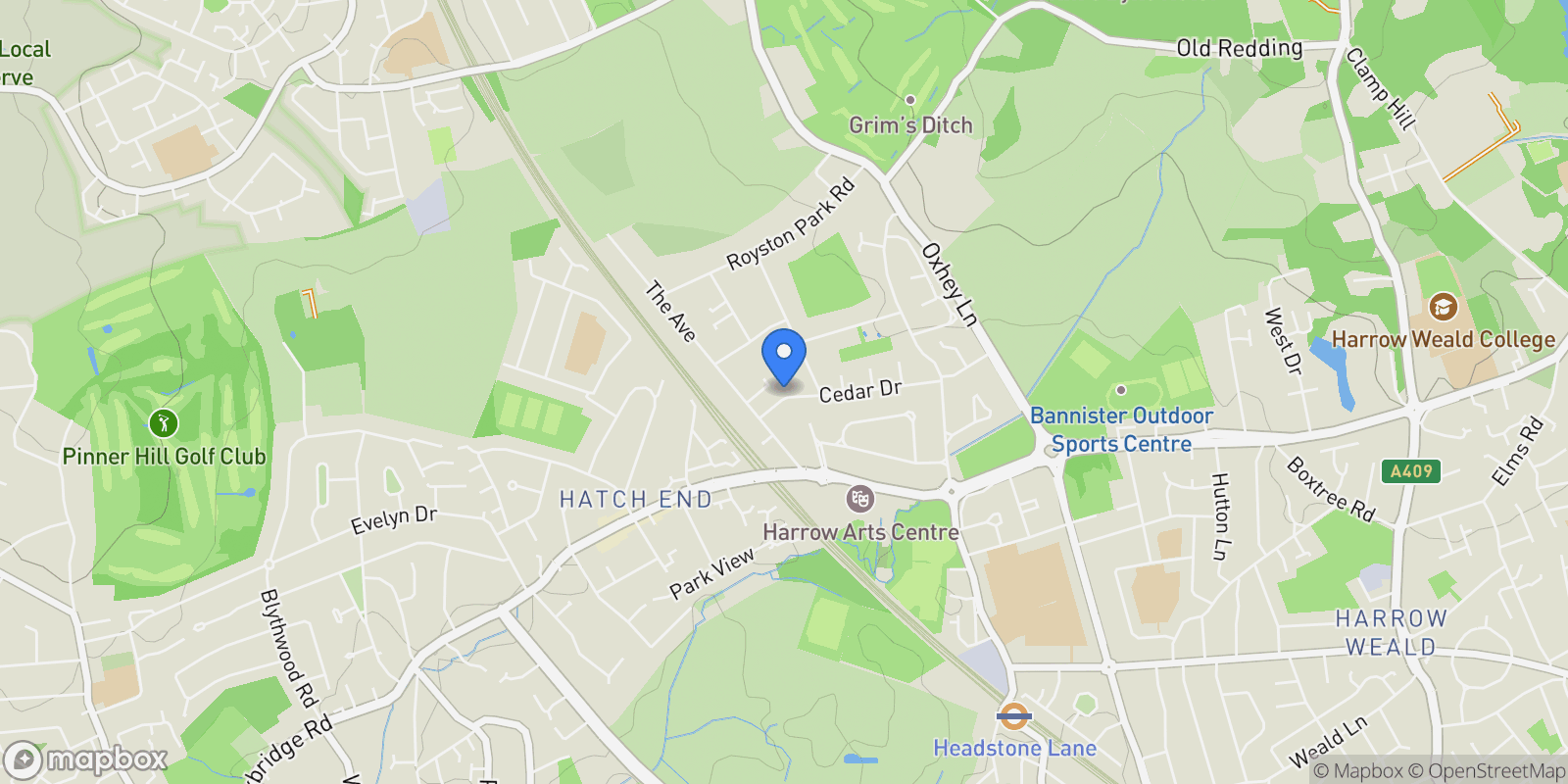 Map showing Cedar Drive, Hatch End, Middlesex, Pinner, England, United Kingdom.