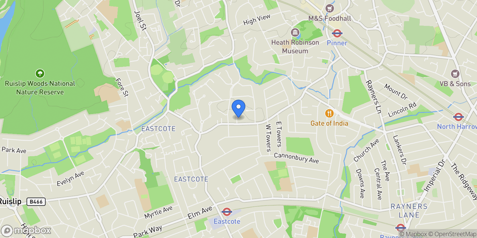 Map showing Eastfields, Pinner, Pinner, England, United Kingdom.