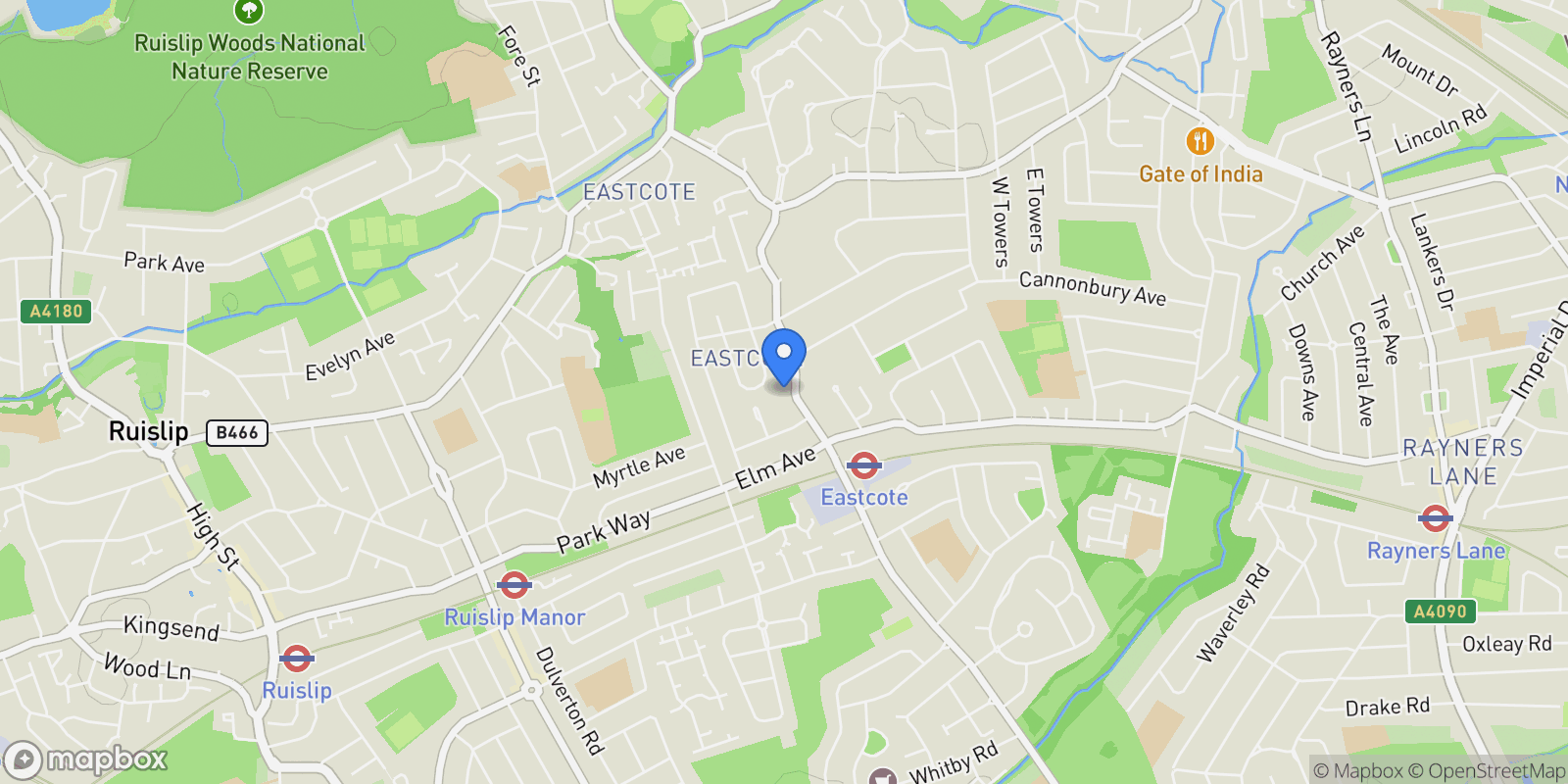 Map showing Field End Road, Eastcote, Ruislip, England, United Kingdom.