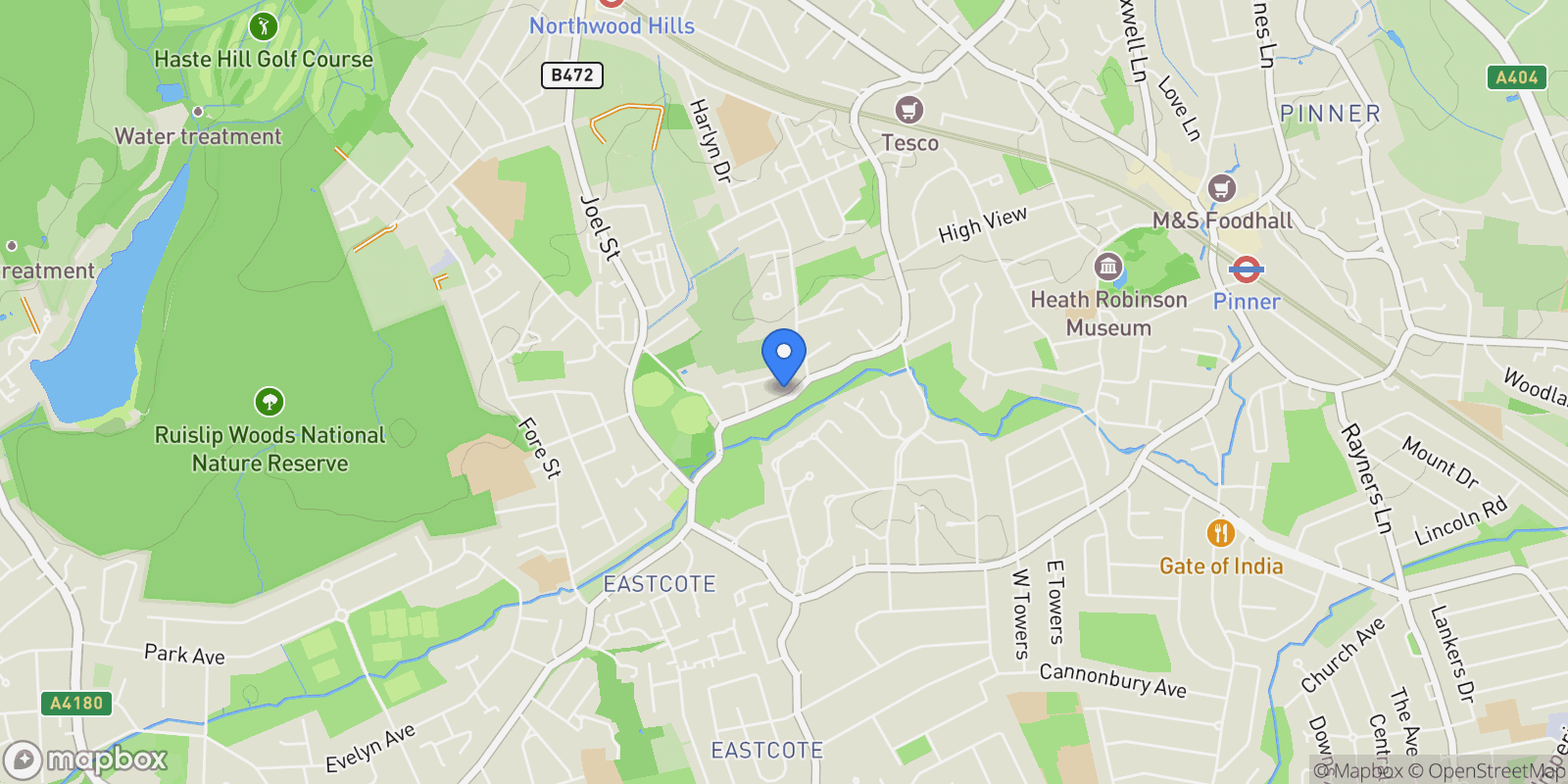 Map showing Eastcote High Road, Pinner, Middlesex, United Kingdom.