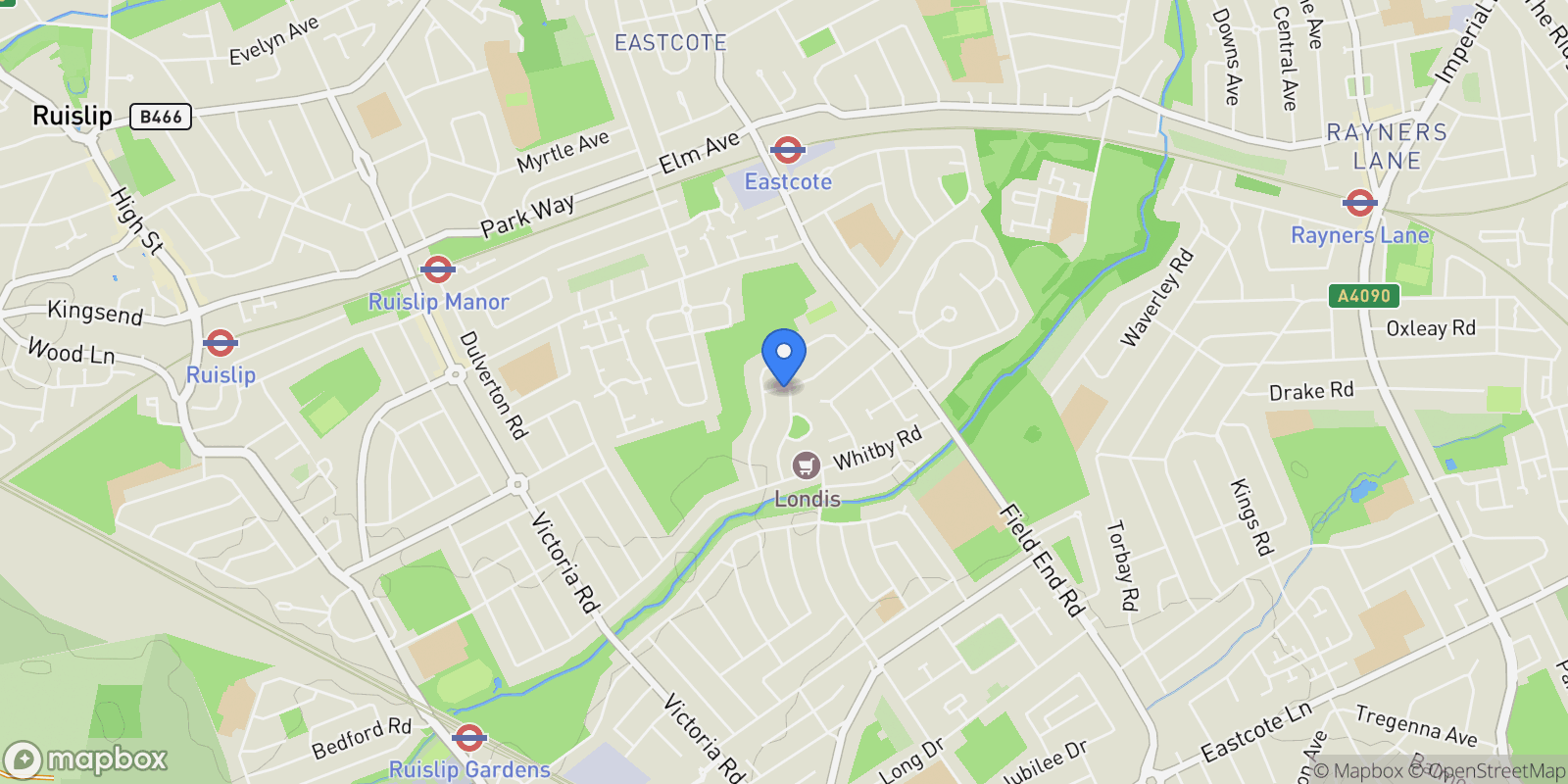 Map showing Greencroft Avenue, Ruislip, Pinner, England, United Kingdom.