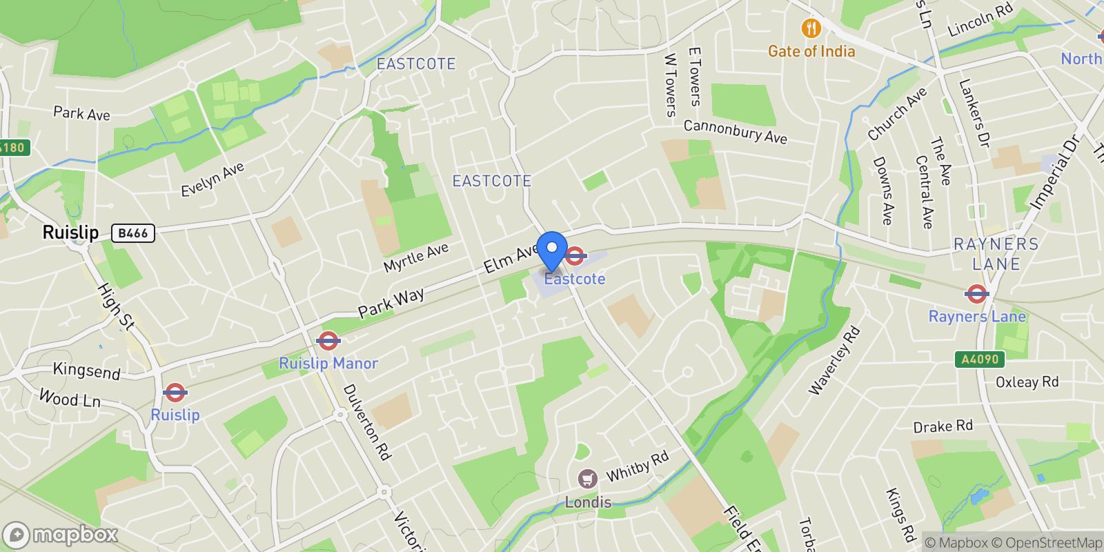 Map showing Junction Court, Eastcote, Ruislip, England, United Kingdom.