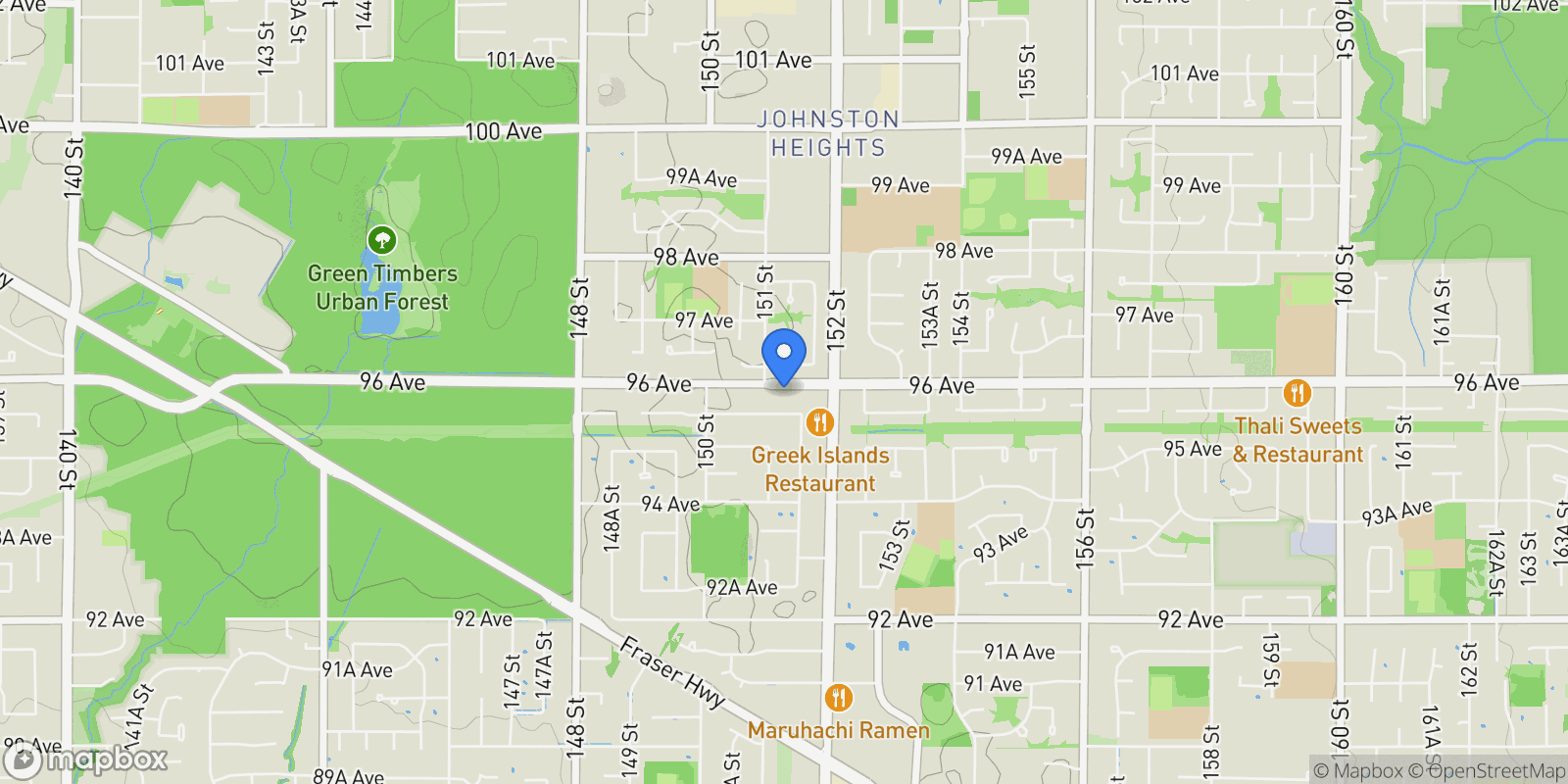 Map showing 15120 96 Avenue, Surrey, BC V3R 1E9, Surrey, British Columbia, Canada.