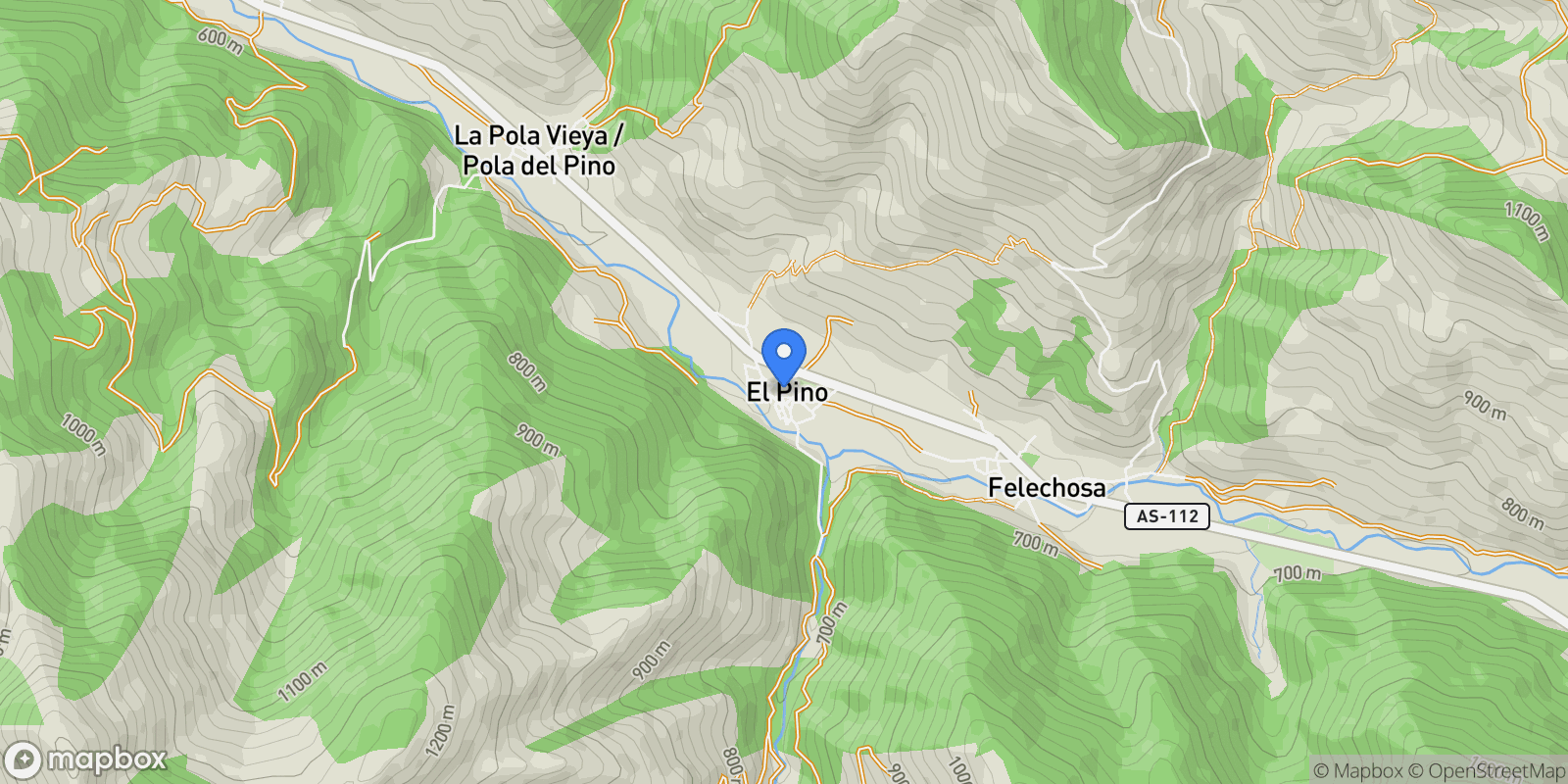 Map showing El Pino, 33687 Aller, Asturias, Spain, Aller, Asturias, Spain.
