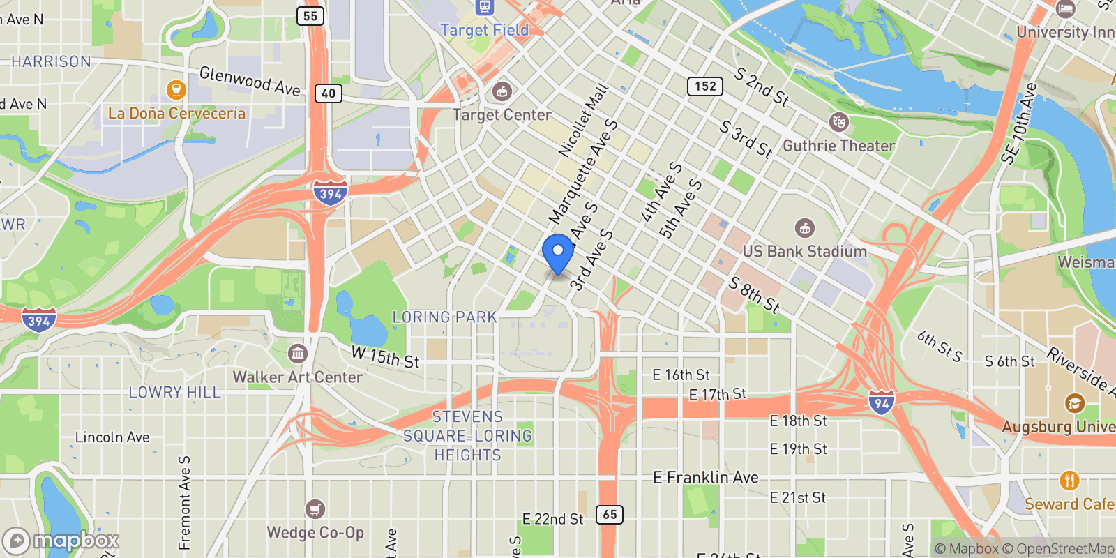 Map showing 201 S 11th Street 2500, Minneapolis, MN 55403, Minneapolis, Minnesota, United States.