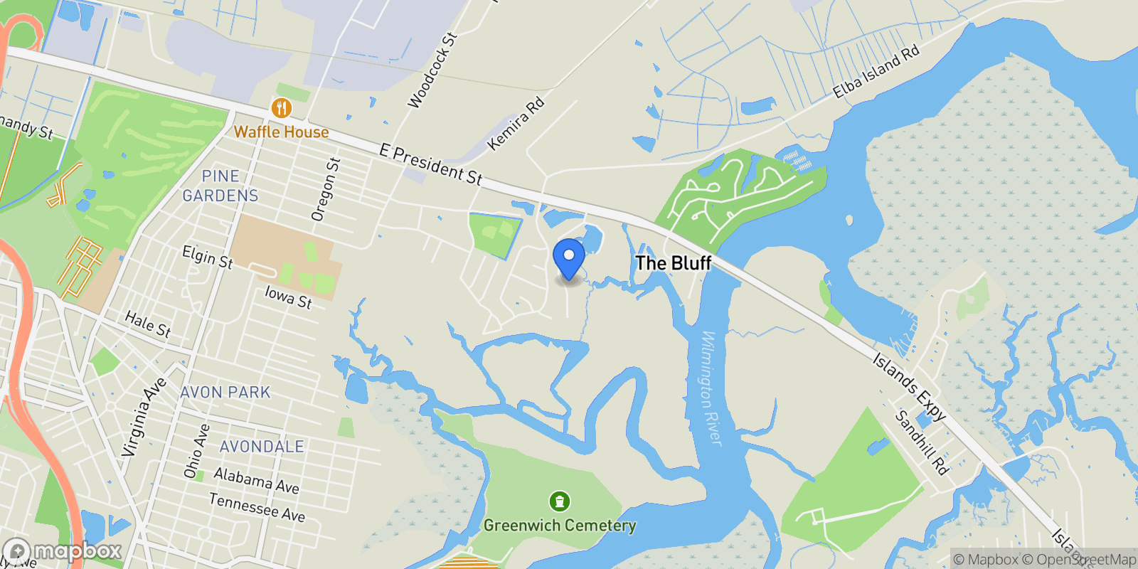 Map showing 202 John Wesley Way, Savannah, GA 31404, Savannah, Georgia, United States.