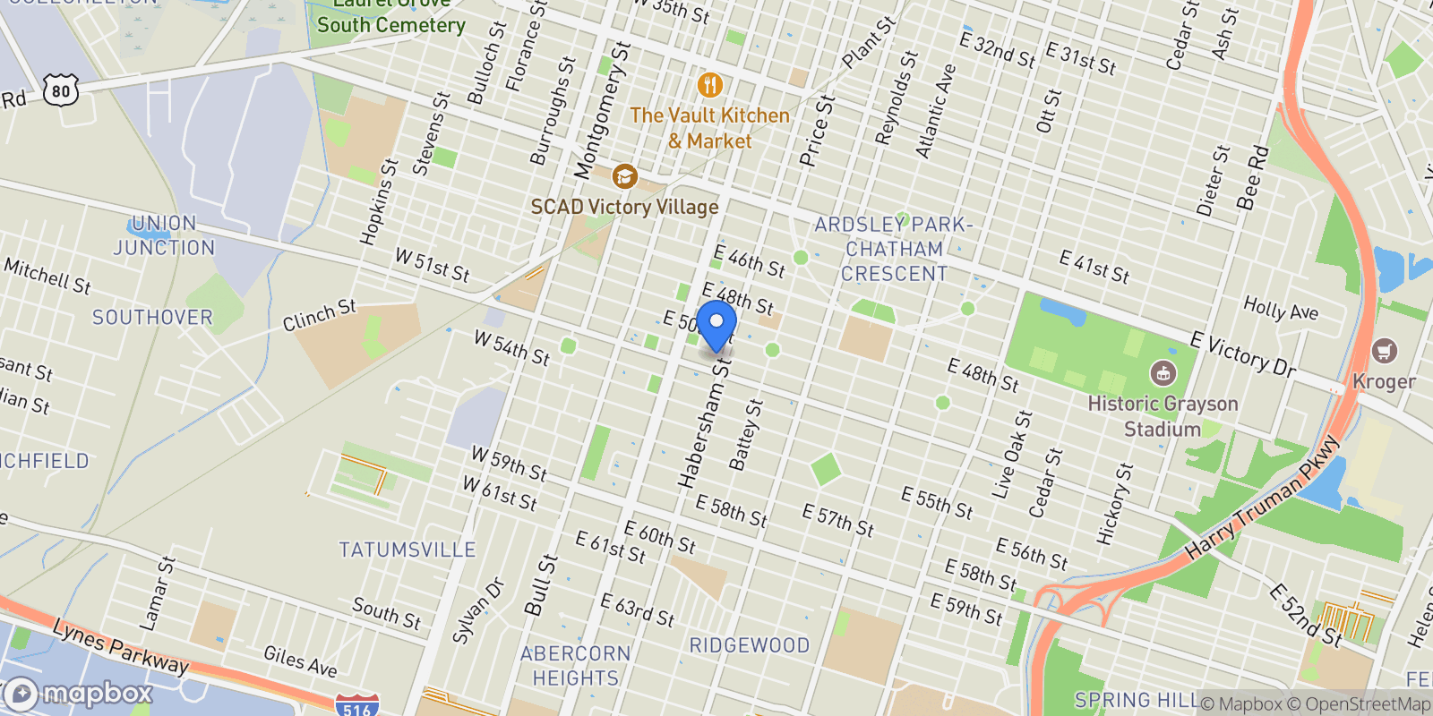 Map showing 137 East 51st Street, Savannah, GA 31405, Savannah, Georgia, United States.
