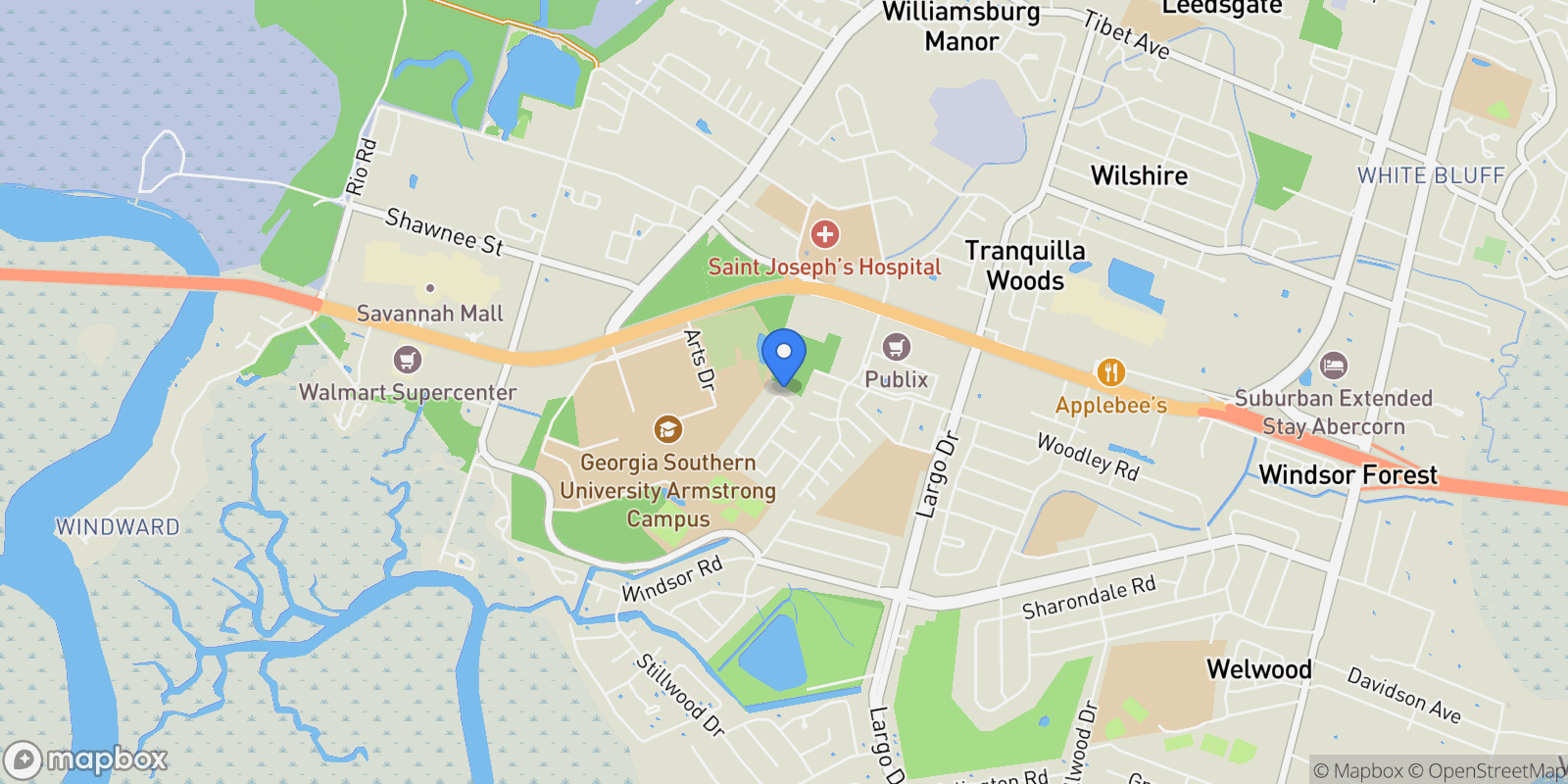 Map showing 102 Hope Lane Unit B, Savannah, GA 31406, Savannah, Georgia, United States.