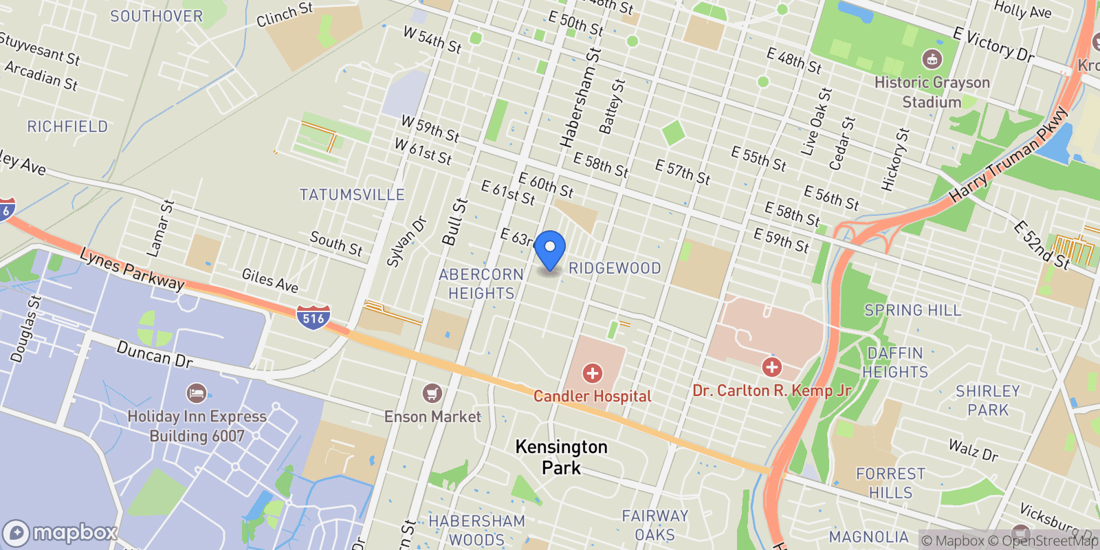 Map showing 223 East 64th Street, Savannah, GA 31405, Savannah, Georgia, United States.