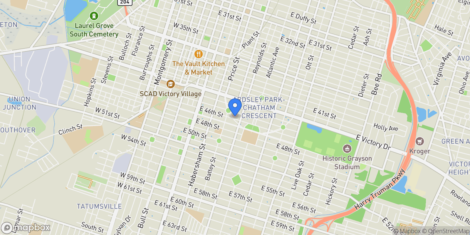 Map showing 324 East 46th Street, Savannah, GA 31405, Savannah, Georgia, United States.