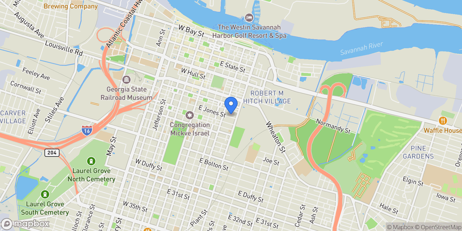 Map showing 528 East Jones Street, Savannah, GA 31401, Savannah, Georgia, United States.