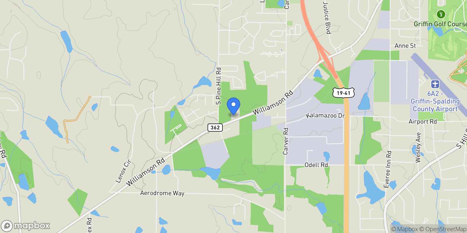 Map showing 1651 Williamson Road, Griffin, GA 30224, Griffin, Georgia, United States.