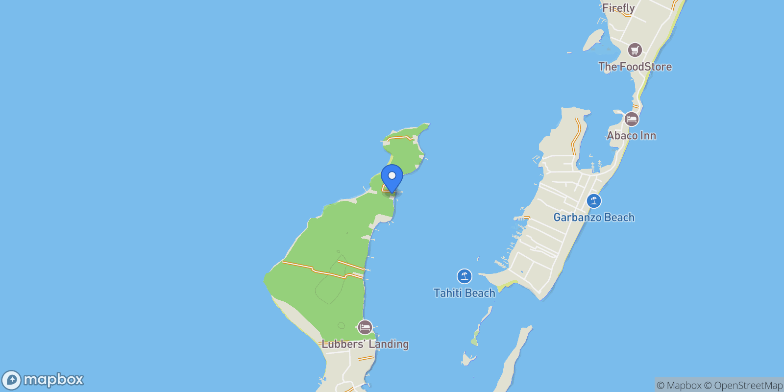 Map showing Dilly Bay , Lubbers Quarters, Elbow Cay, Central Abaco, The Bahamas.