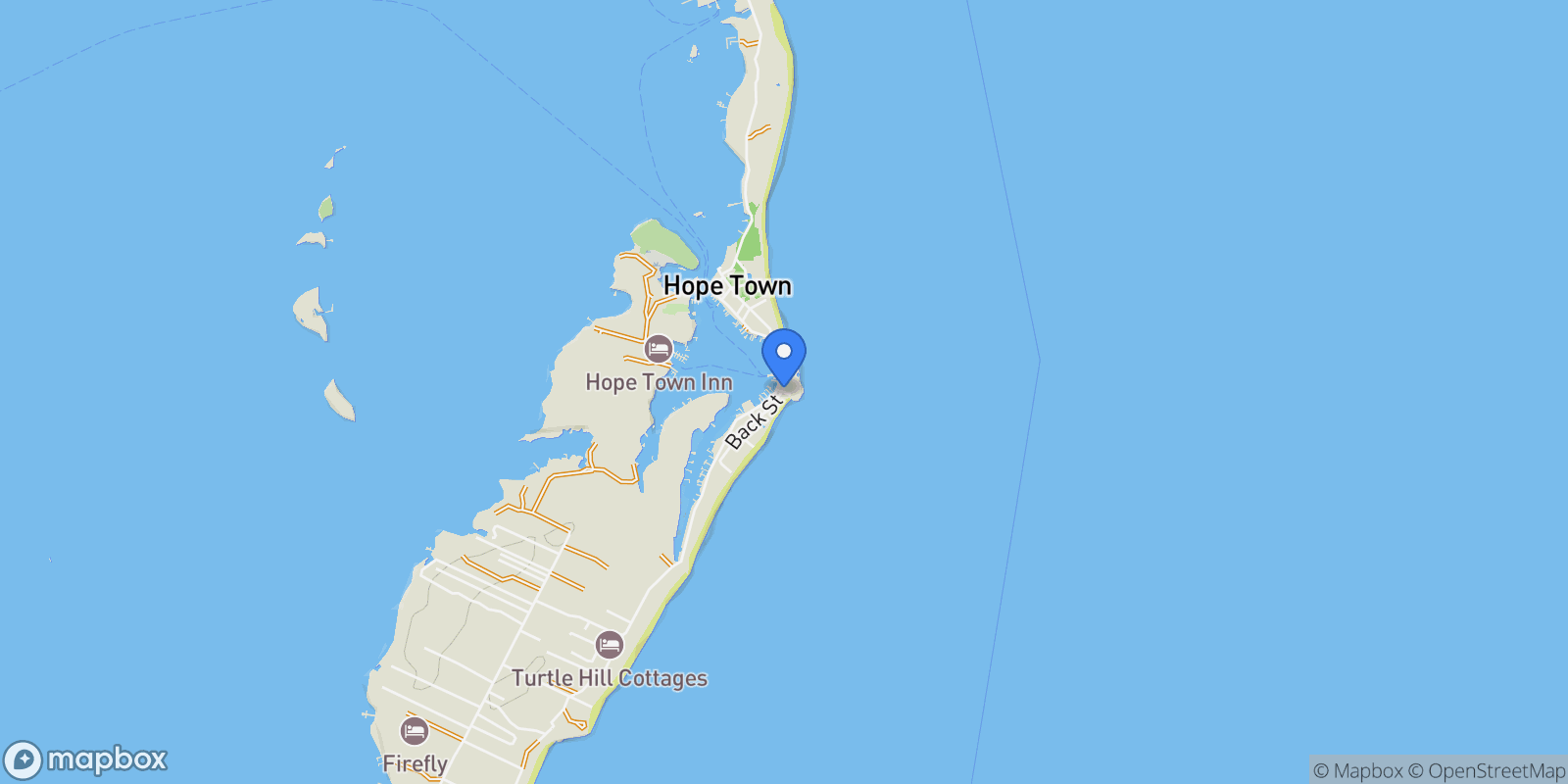 Map showing Southern Fancy , Hope Town, CO, Elbow Cay, The Bahamas.