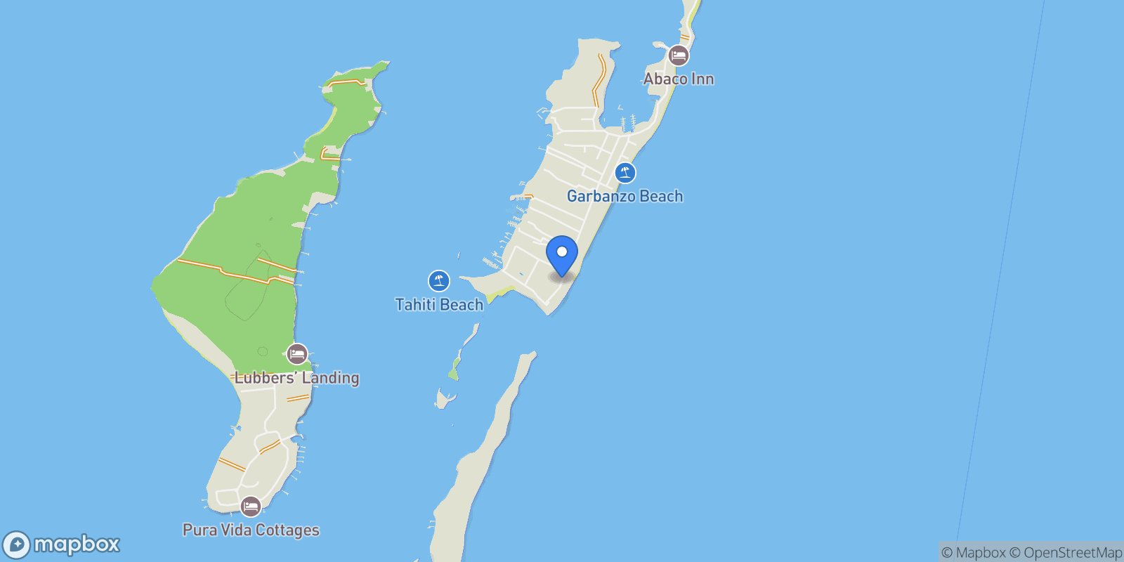 Map showing Cheers , Hope Town, Elbow Cay, Central Abaco, The Bahamas.