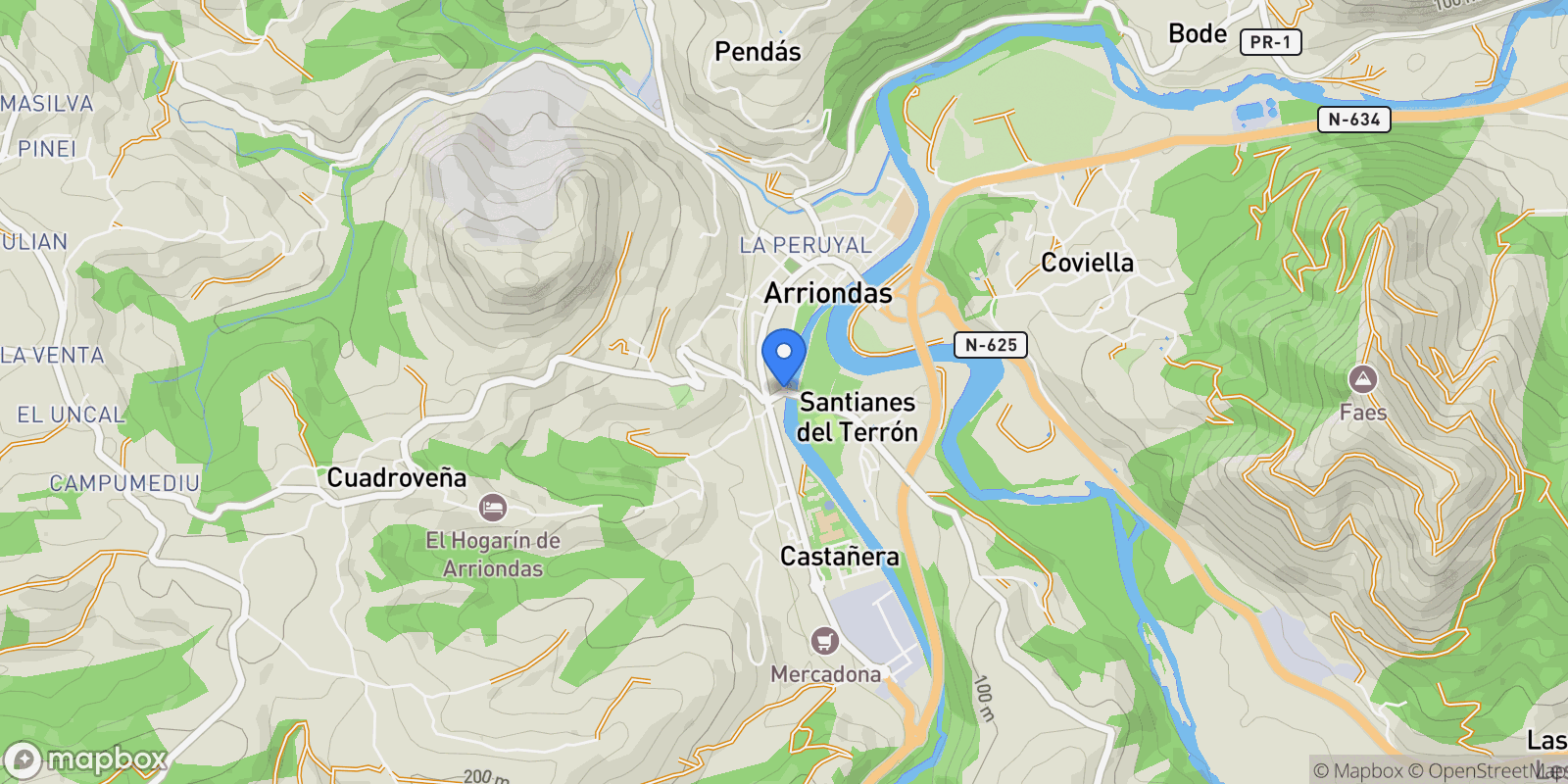 Map showing Arriondas, Parres, Asturias, Spain, Parres, Asturias, Spain.