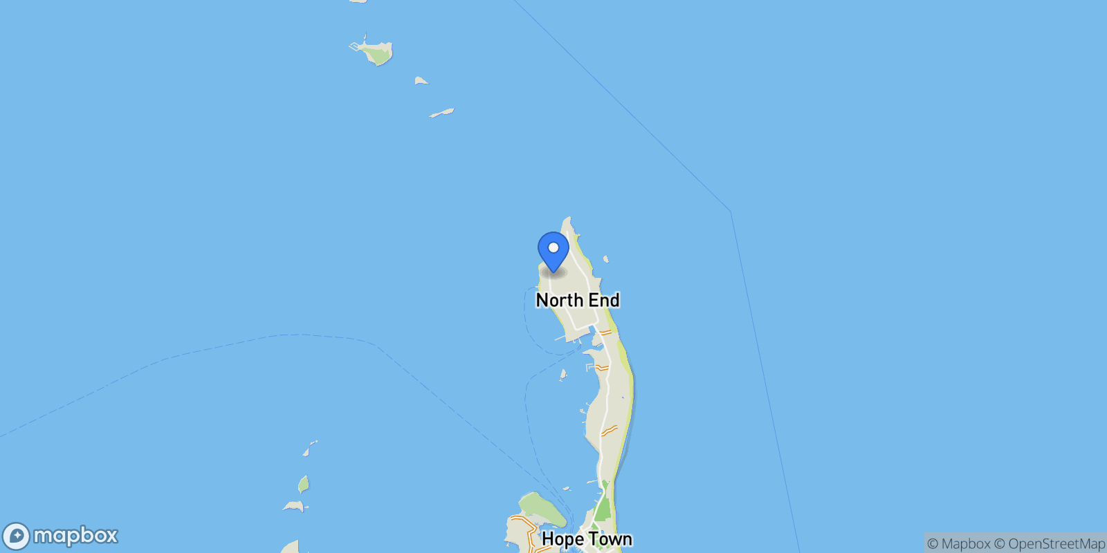 Map showing North Star , Hope Town, Elbow Cay, The Bahamas.