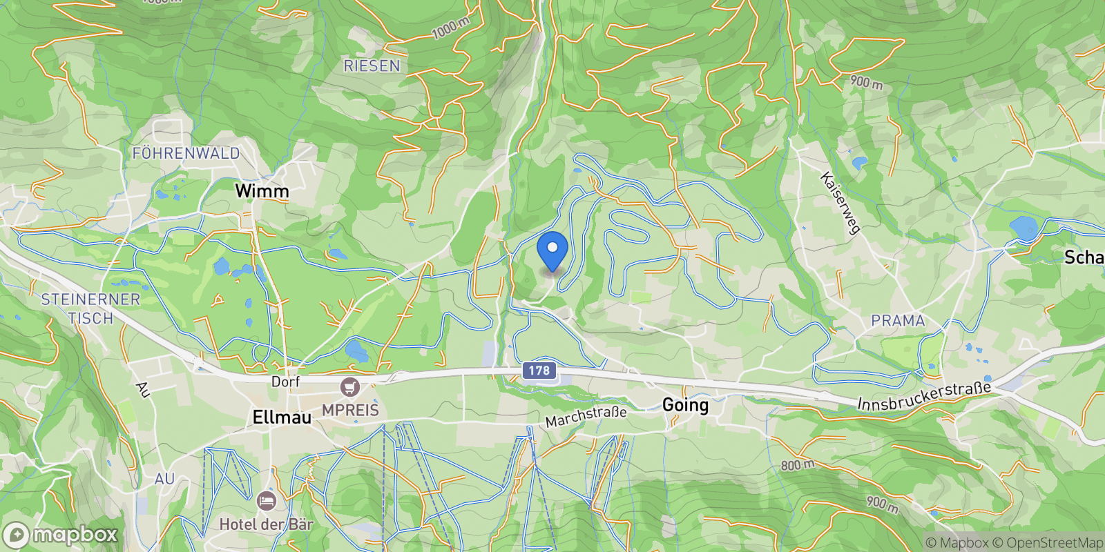Map showing Rettweg, Going am Wilden Kaiser, Tyrol, Austria.