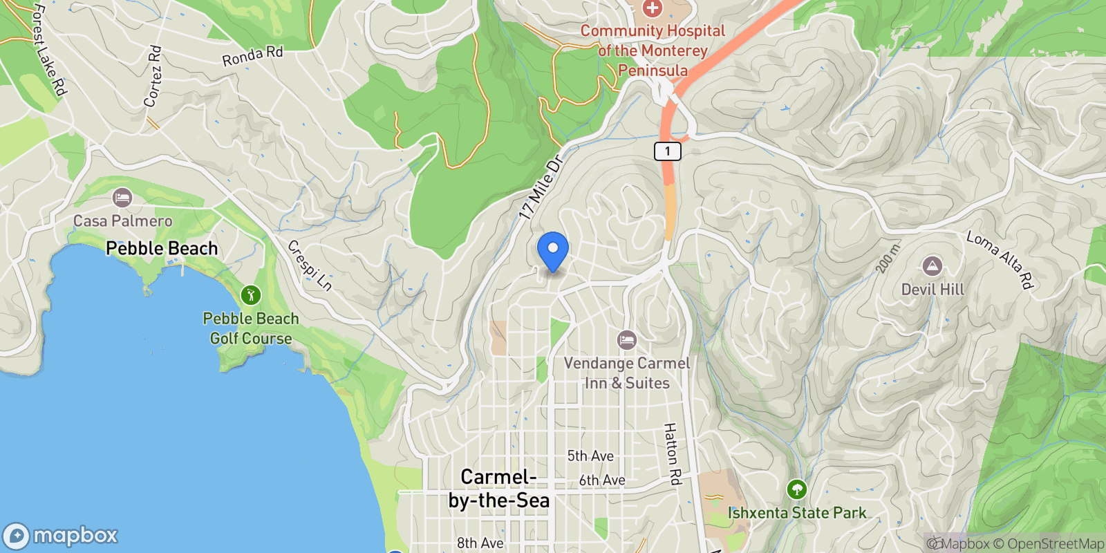 Map showing 24587 Castro Lane, Carmel-by-the-Sea, California, United States.
