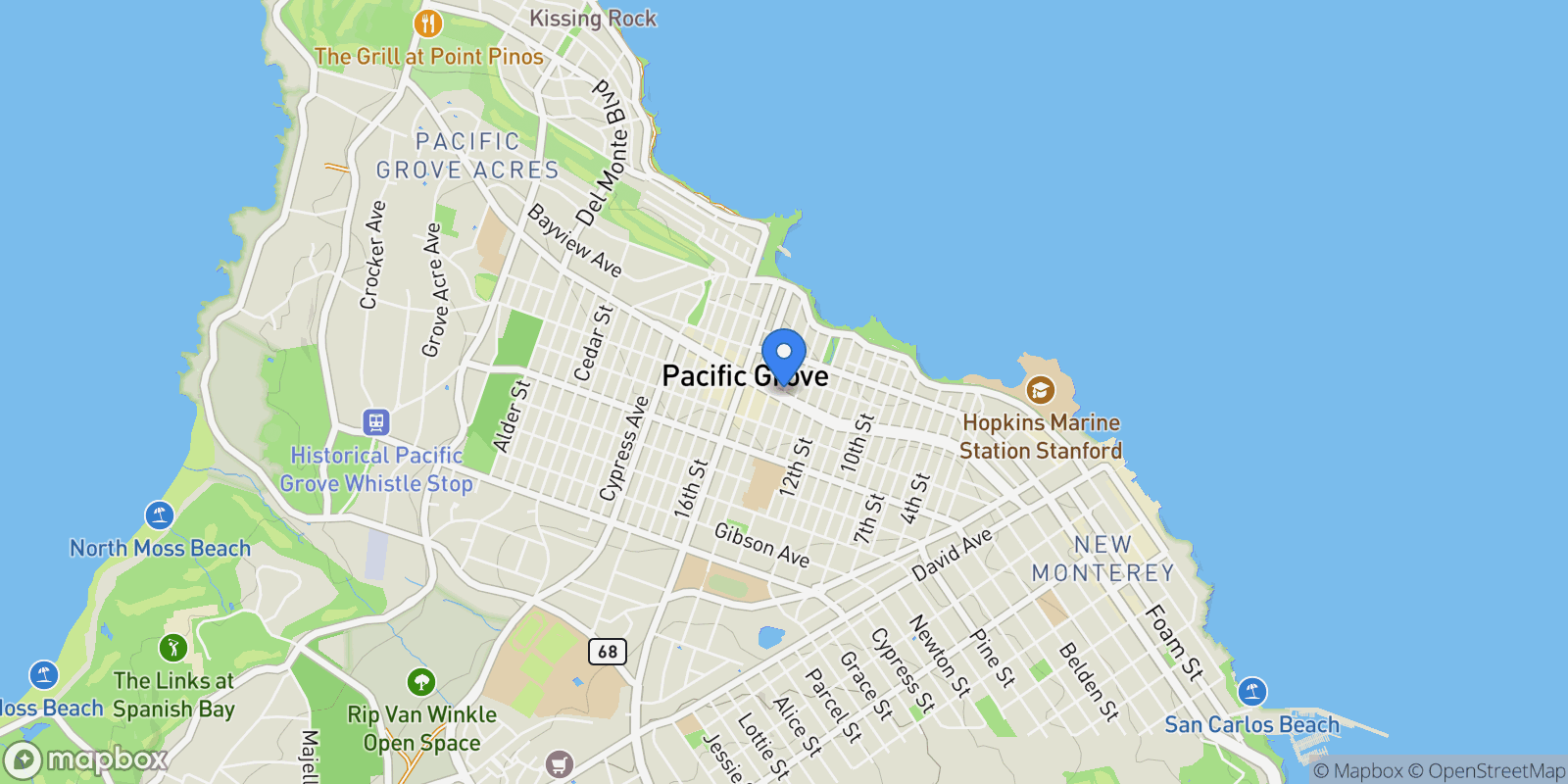 Map showing 520 Lighthouse Avenue, Pacific Grove, California, United States.