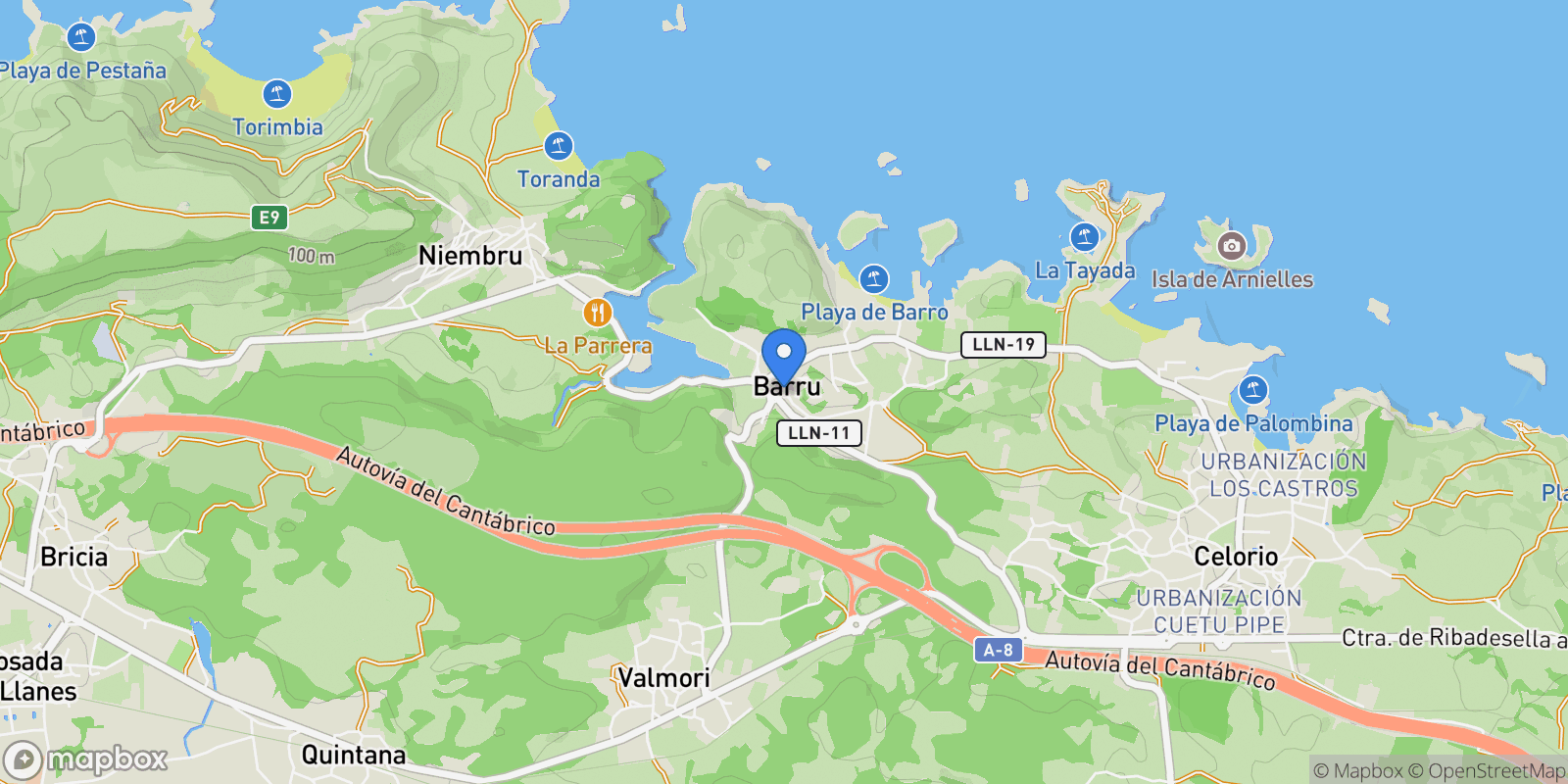 Map showing Barro, 33595 Llanes, Asturias, Spain, Llanes, Asturias, Spain.
