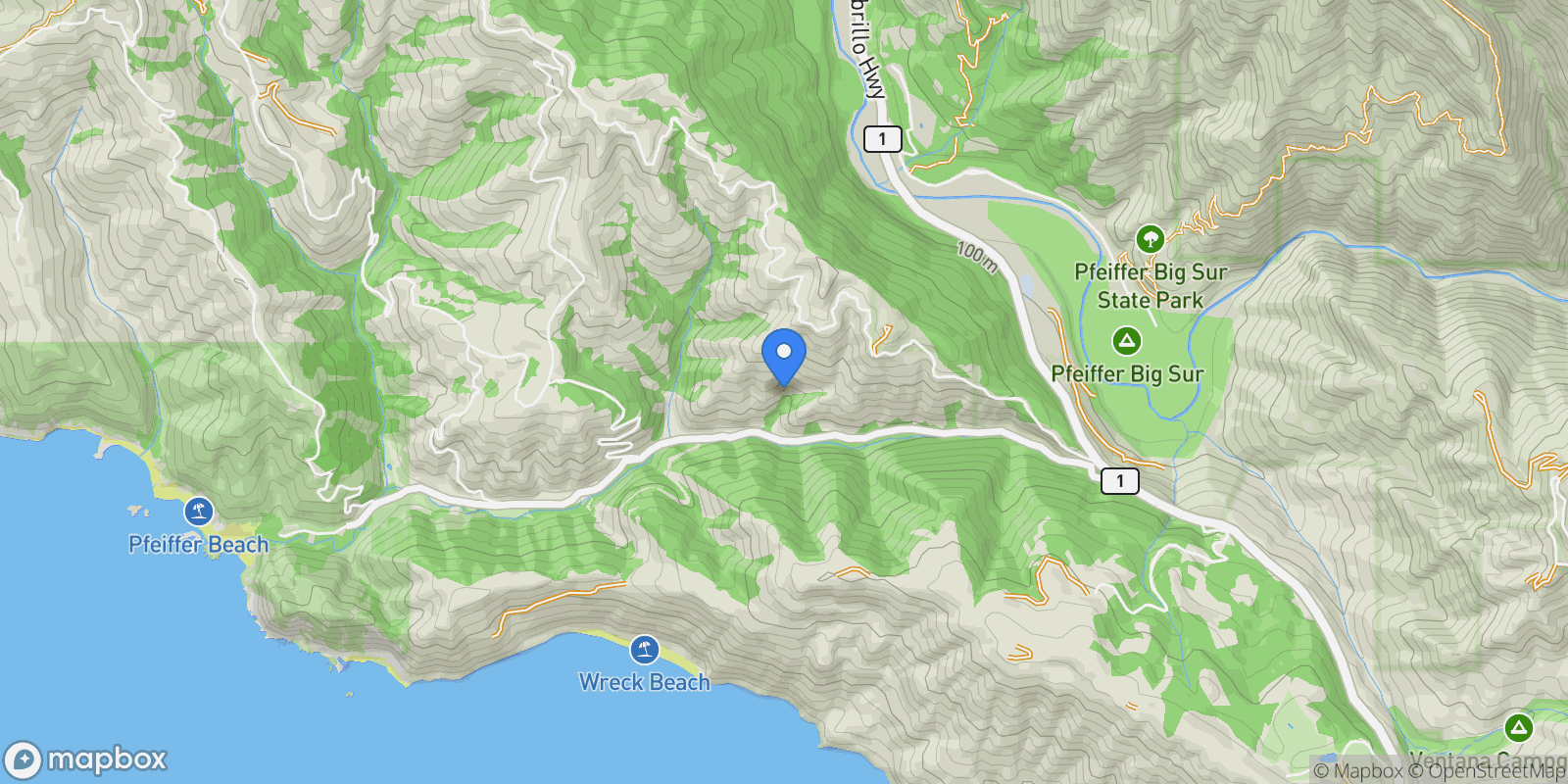 Map showing 10026 Sycamore Canyon Road, Big Sur, California, United States.