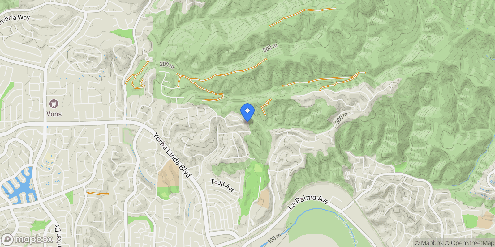 Map showing 21925 Heatheridge Drive, Yorba Linda, CA 92887, Yorba Linda, California, United States.