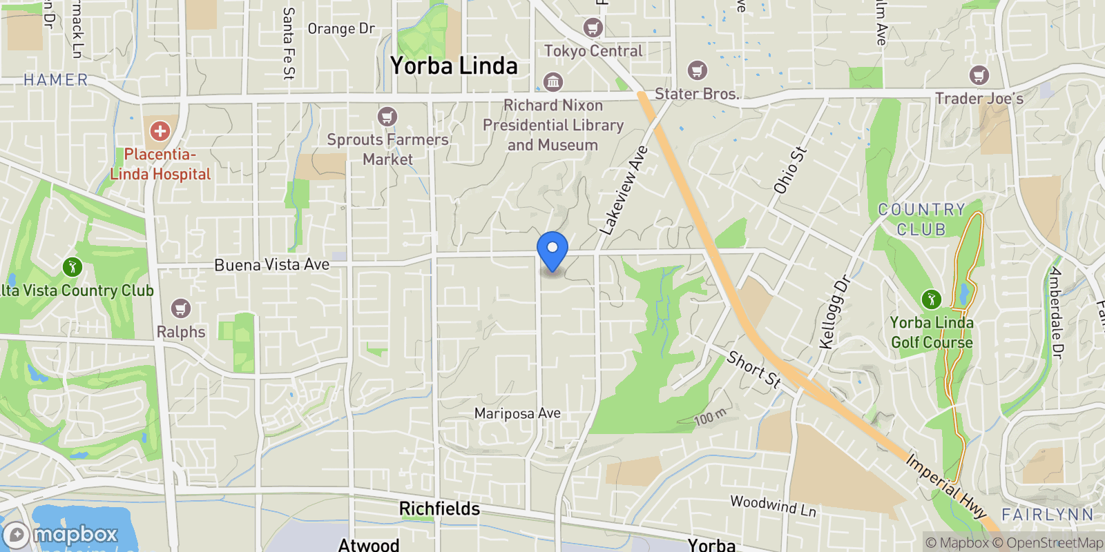 Map showing 5571 Clover Hill, Yorba Linda, CA 92886, Yorba Linda, California, United States.