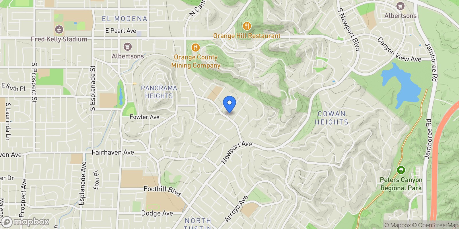 Map showing 10662 Crawford Canyon, North Tustin, CA 92705, Santa Ana, California, United States.