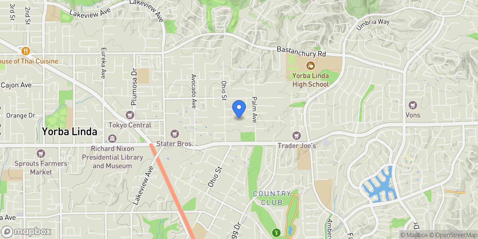 Map showing 19072 Lamplight Lane, Yorba Linda, CA 92886, Yorba Linda, California, United States.