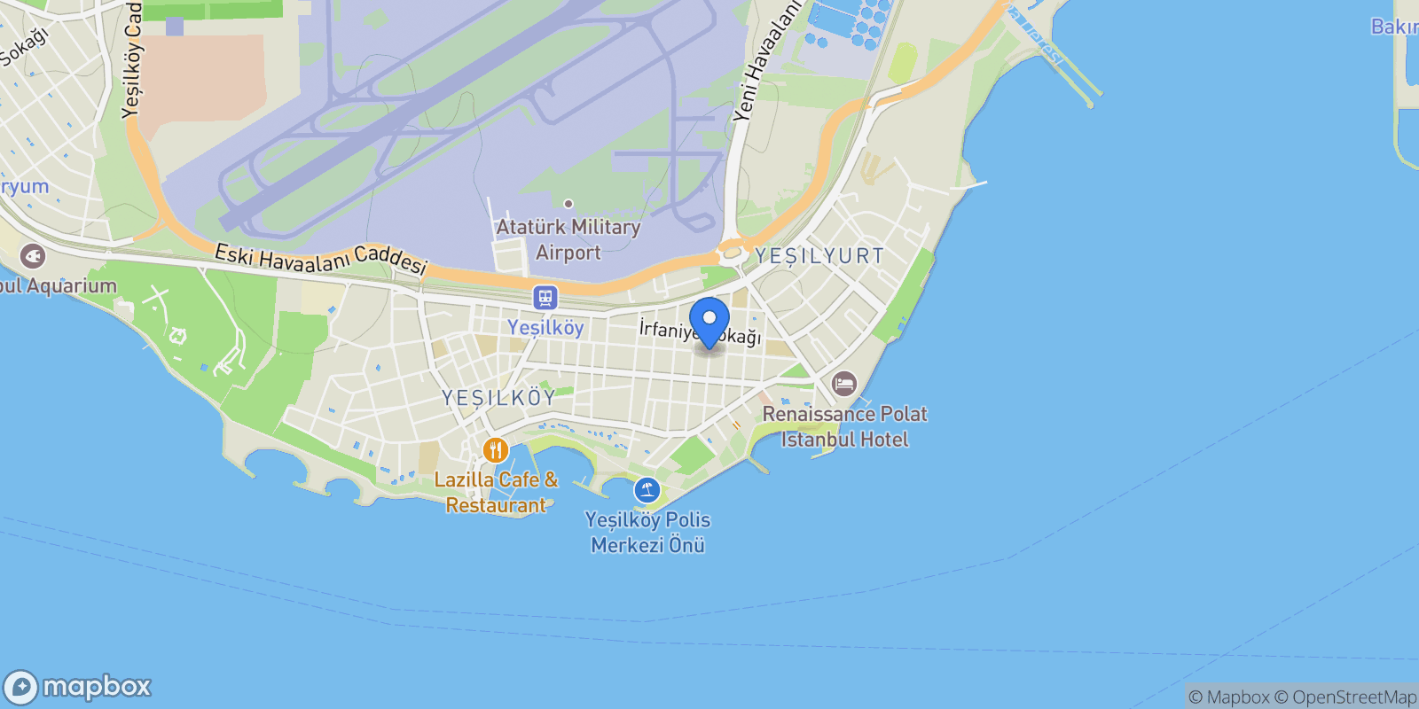 Map showing Havacı Muzaffer Erdönmez Sokak, Bakırköy, İstanbul 34149, İstanbul, İstanbul, Turkey.