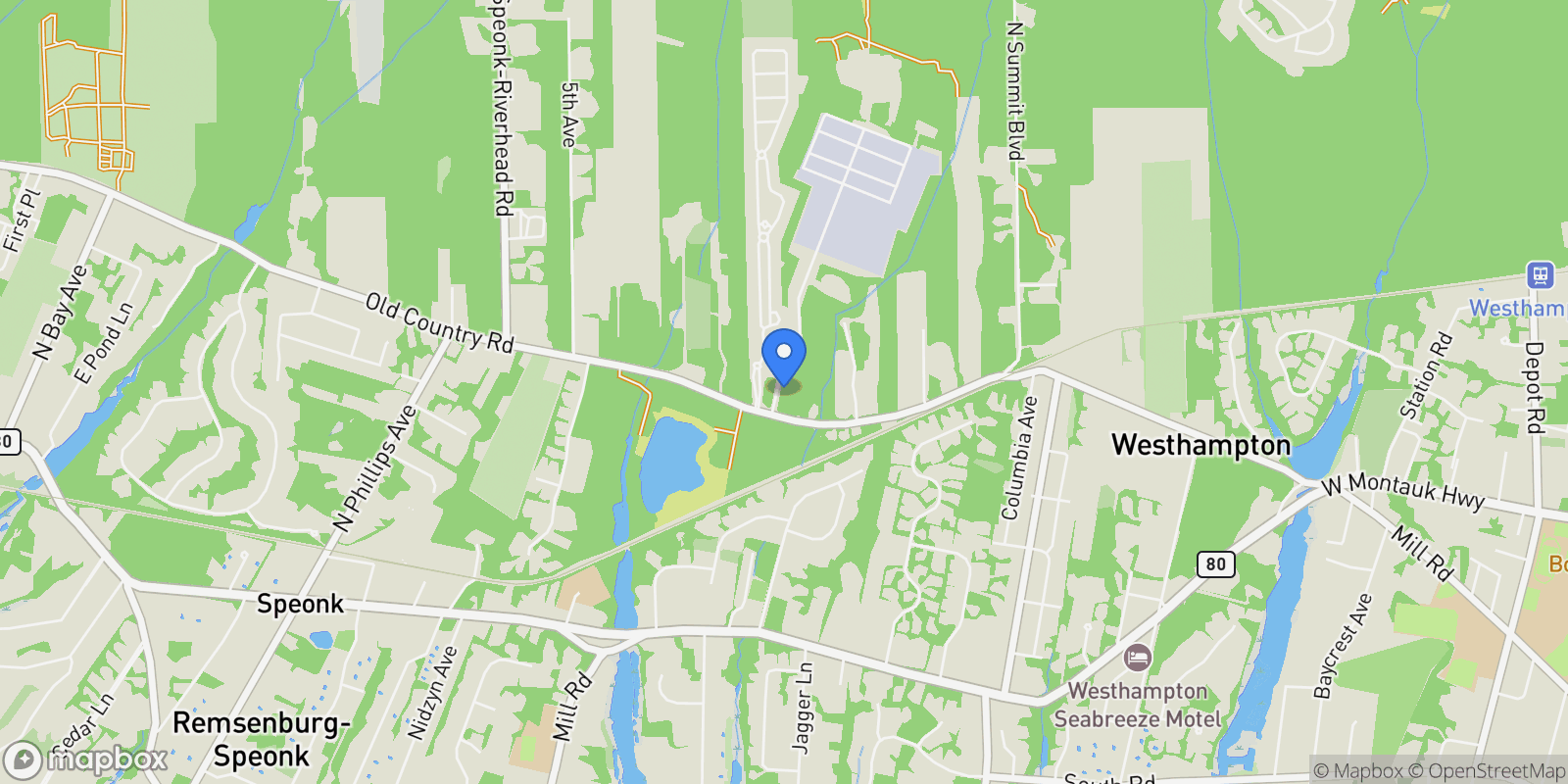 Map showing 98 Old Country Rd, Westhampton, New York, United States.