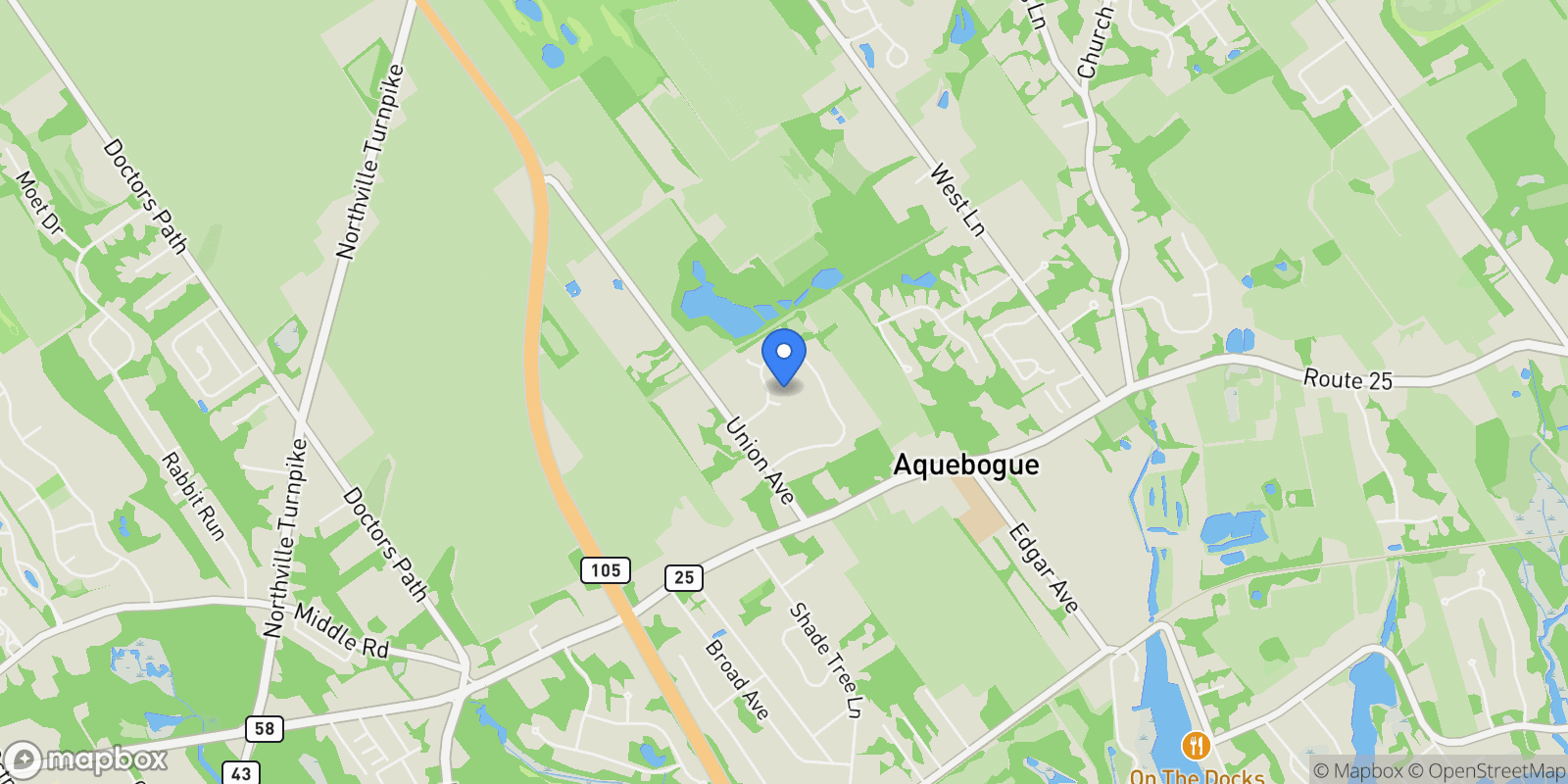 Map showing 2 Derby Ct, Aquebogue, New York, United States.