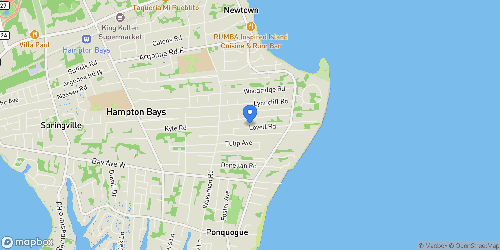 Map showing 17 Lovell Rd, Hampton Bays, New York, United States.