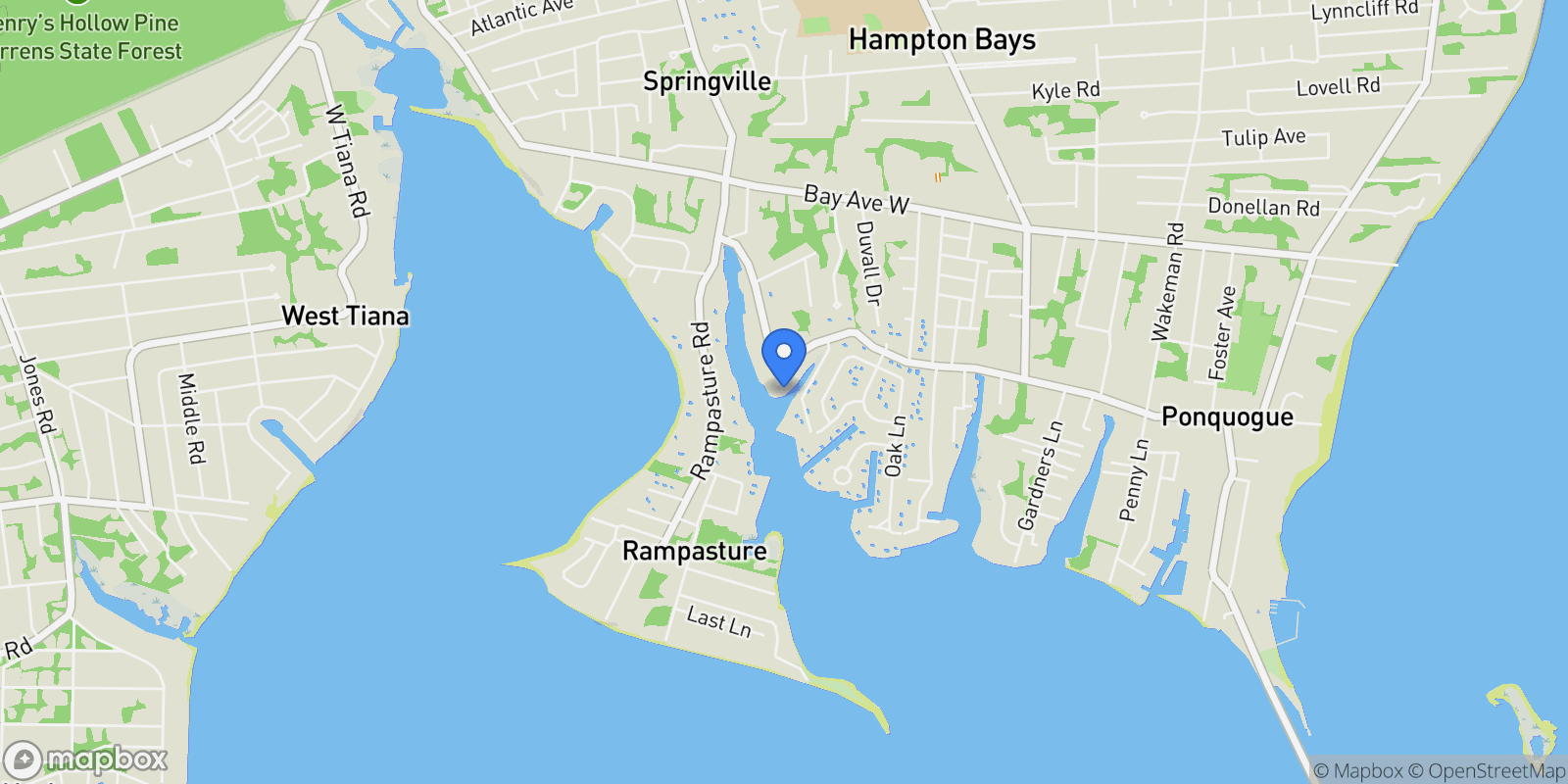 Map showing 7 Springville Cir, Hampton Bays, New York, United States.