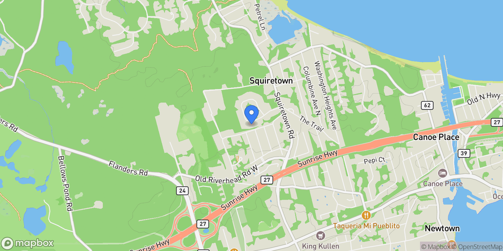 Map showing 19 Bay Woods Dr, Hampton Bays, New York, United States.