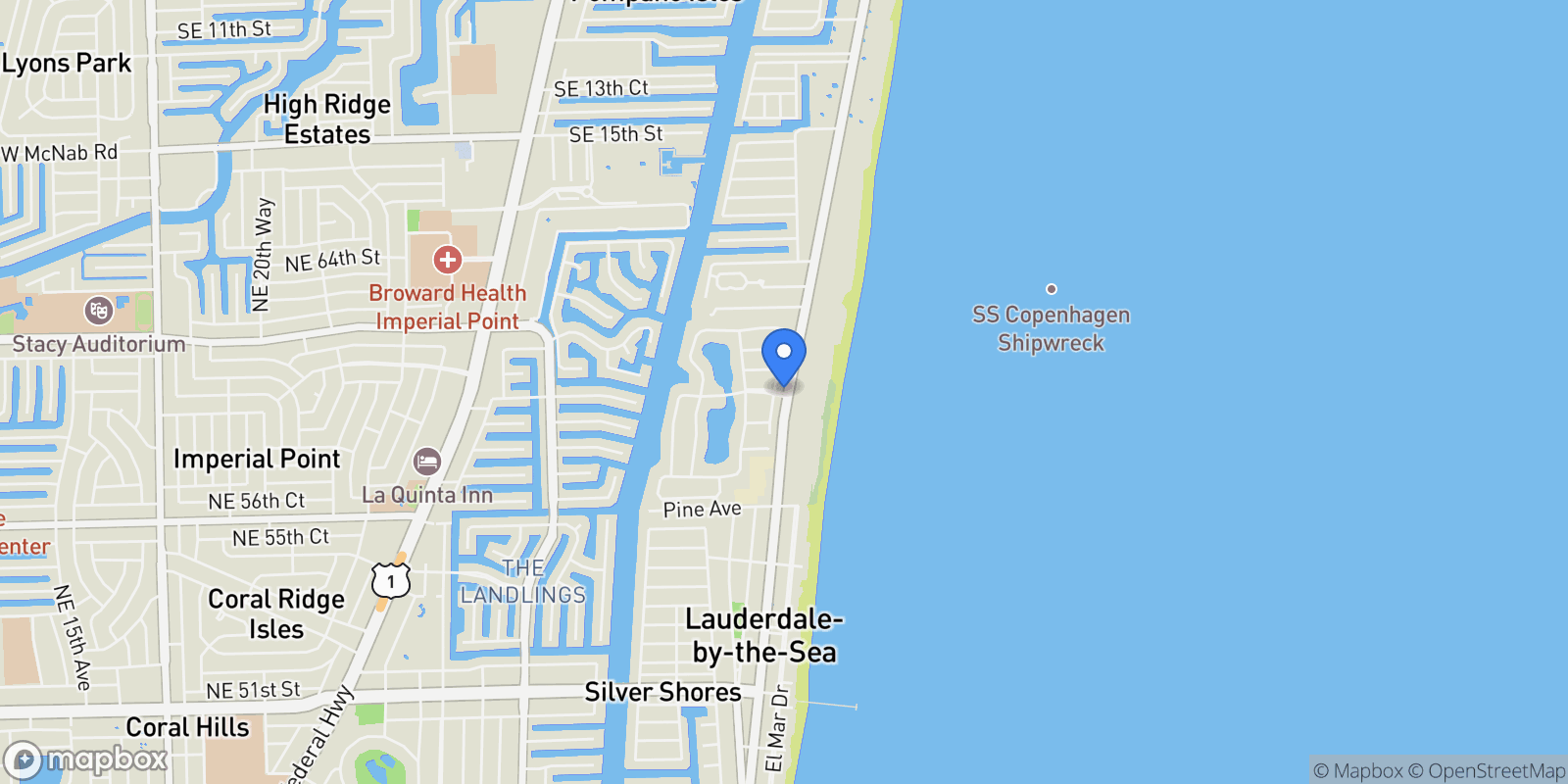 Map showing 4900 N Ocean Blvd #802, Lauderdale By The Sea, FL 33308, Fort Lauderdale, Florida, United States.