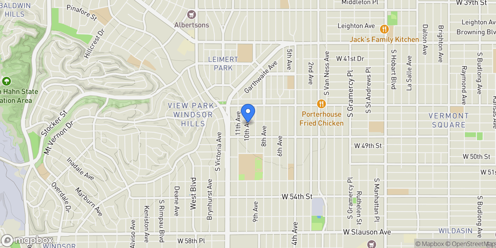 Map showing 4606 10th Avenue, Los Angeles, California, United States.