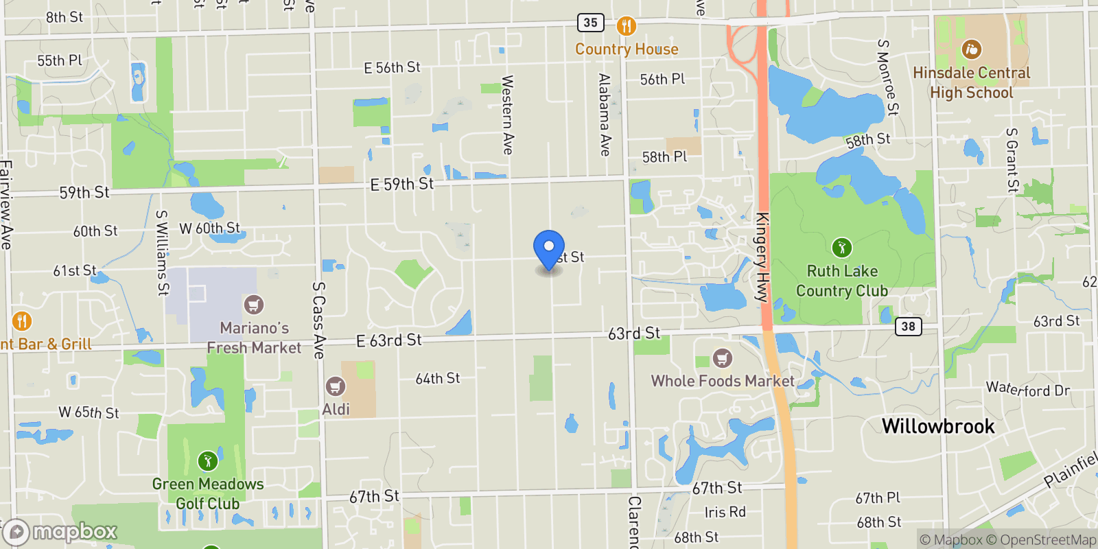 Map showing 6136 Bentley Avenue, Burr Ridge, Illinois, United States.