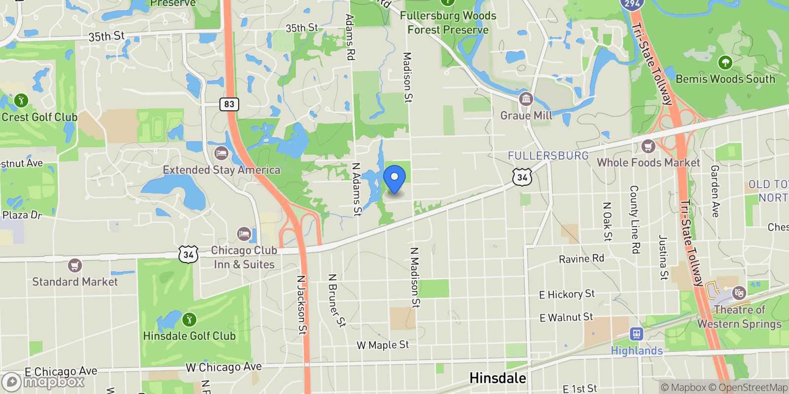 Map showing 531 Bonnie Brae Road, Hinsdale, Illinois, United States.