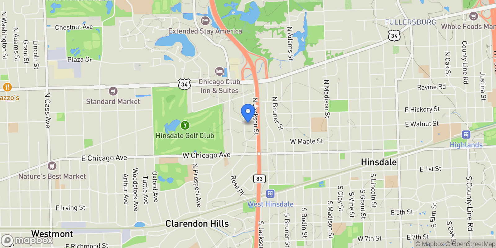 Map showing 241 Coe Road, Clarendon Hills, Illinois, United States.