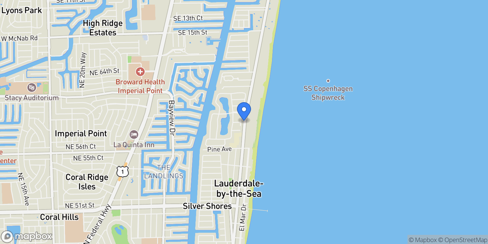 Map showing 5200 N Ocean Blvd #1207B, Lauderdale By The Sea, FL 33308, Fort Lauderdale, Florida, United States.