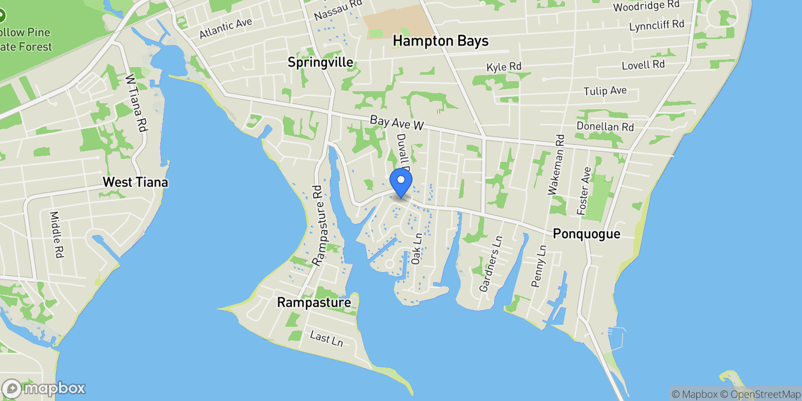 Map showing 3 Harbor Rd, Hampton Bays, New York, United States.