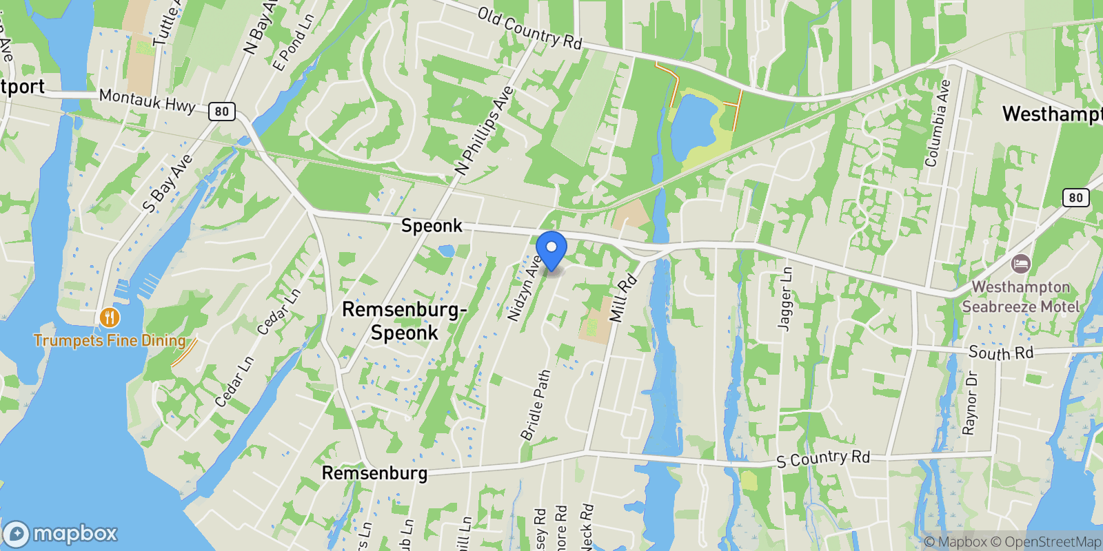 Map showing 47 Bridle Path, Remsenburg-Speonk, New York, United States.