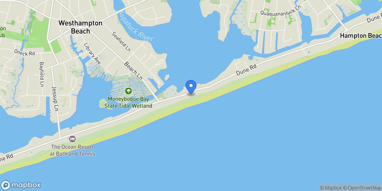Map showing 63 Dune Rd, Westhampton Beach, New York, United States.