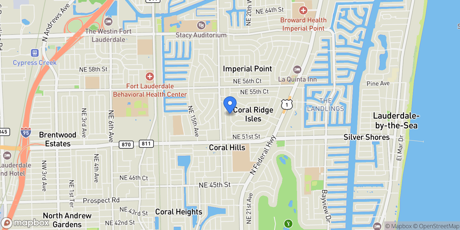 Map showing 5281 NE 19th Ave, Fort Lauderdale, FL 33308, Fort Lauderdale, Florida, United States.