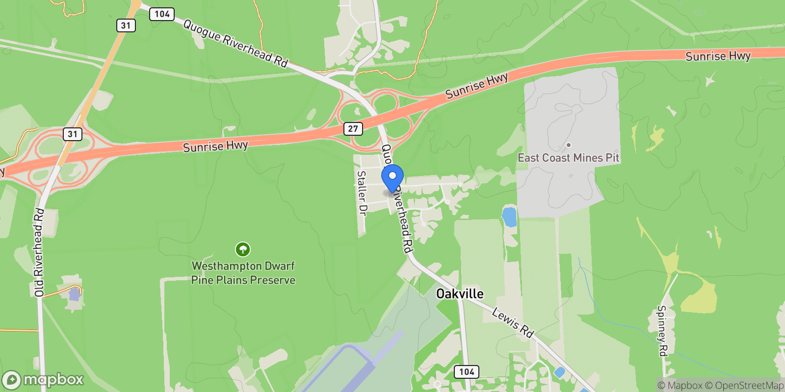 Map showing 13 Delacey Ave, East Quogue, New York, United States.
